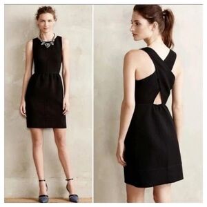 Maeve Anthropologie Black Fit & Flare LBD Dress Sz 0 Minimalist Career Cocktail